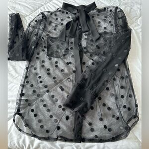 J Crew, shear polkadot blouse, with tie neck - size S